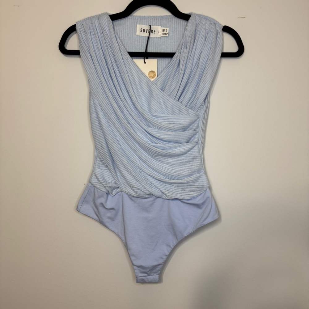 Souvenir Light Blue Draped Bodysuit